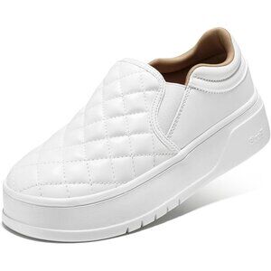 Brand New Women  Vanilla White Faux Leather Quilted Slip On Platform Loafers